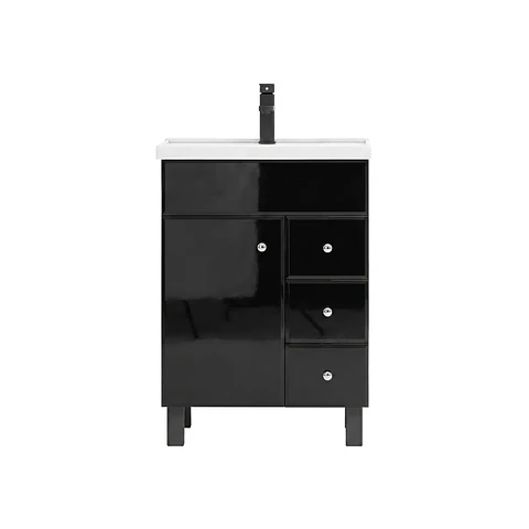 Mueble Vanitorio Habana Negro con Cubierta de Loza 60x40x80 cm (Incluye Armado)