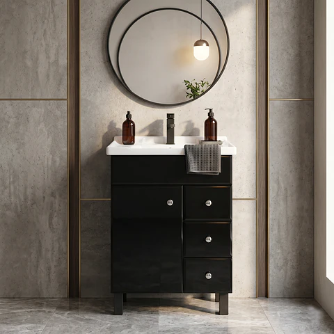 Mueble Vanitorio Habana Negro con Cubierta de Loza 60x40x80 cm (Incluye Armado)