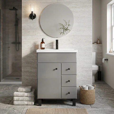 Mueble Vanitorio Habana Gris con Cubierta de Loza 60x40x80 cm (Incluye Armado)