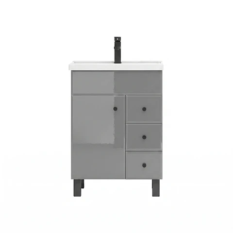 Mueble Vanitorio Habana Gris con Cubierta de Loza 60x40x80 cm (Incluye Armado)