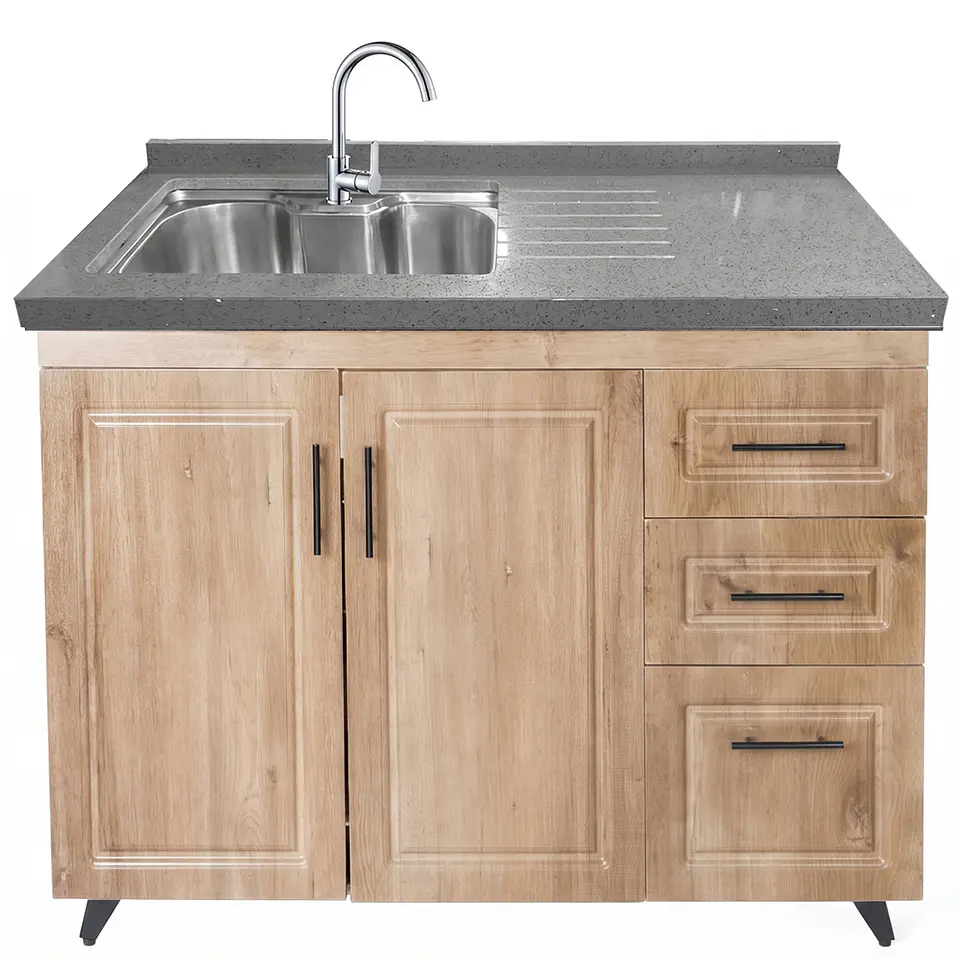 Mueble Lavaplatos Nogal Derecho con Cubierta de Cuarzo Riñon 120x52x90 cm (Incluye Armado) 3