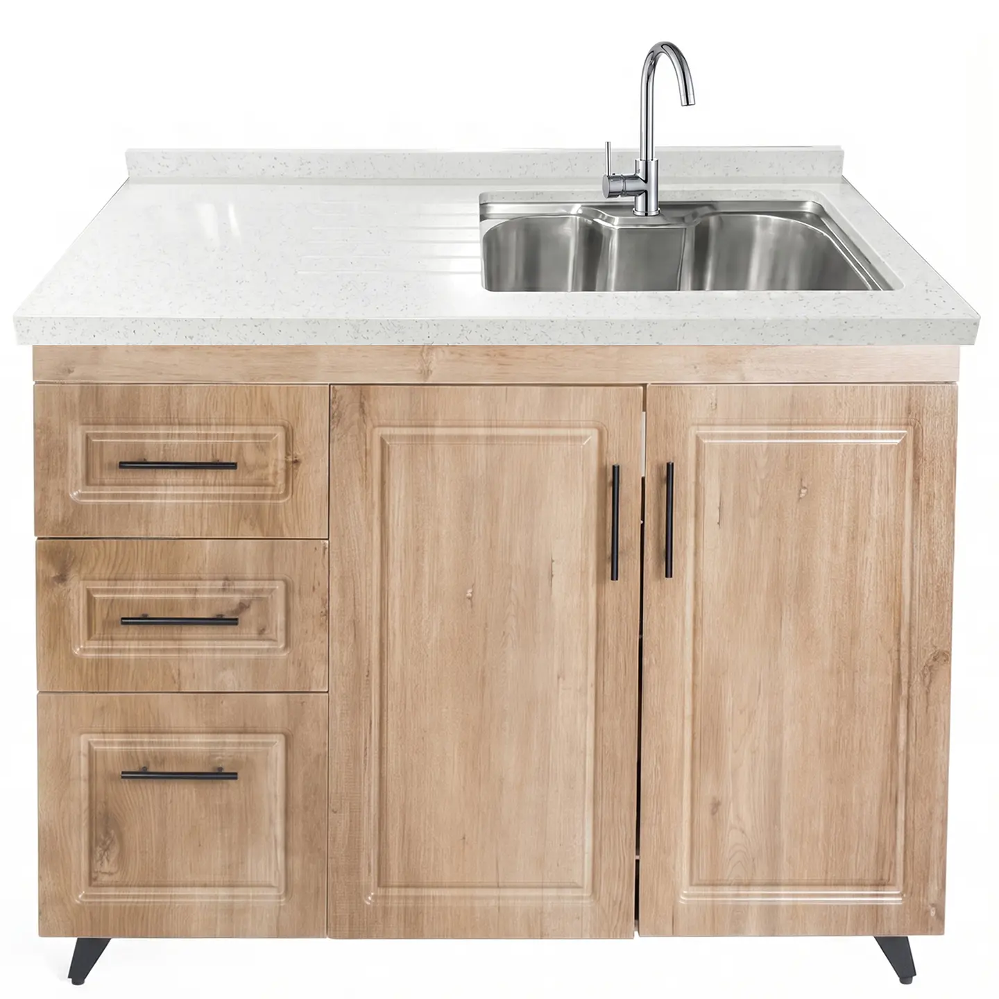 Mueble Lavaplatos Nogal Izquierdo con Cubierta de Cuarzo Riñon 120x52x90 cm (Incluye Armado) 2