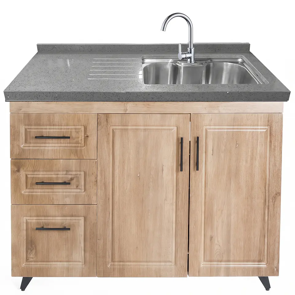 Mueble Lavaplatos Nogal Izquierdo con Cubierta de Cuarzo Riñon 120x52x90 cm (Incluye Armado) 3