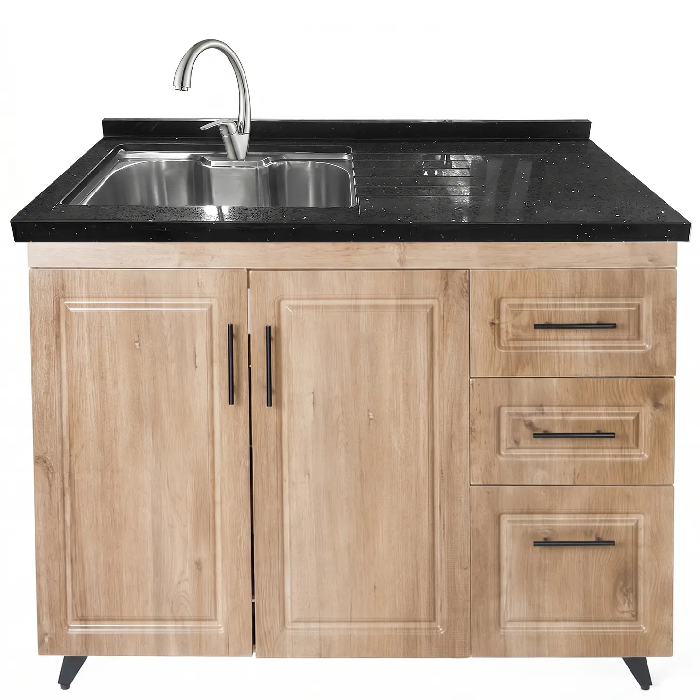 Mueble Lavaplatos Nogal Derecho con Cubierta de Cuarzo Riñon 120x52x90 cm (Incluye Armado) 1