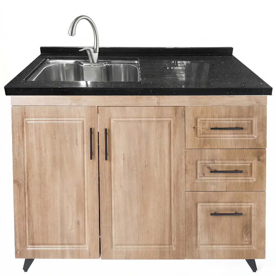 Mueble Lavaplatos Nogal Derecho con Cubierta de Cuarzo Riñon 120x52x90 cm (Incluye Armado) 1