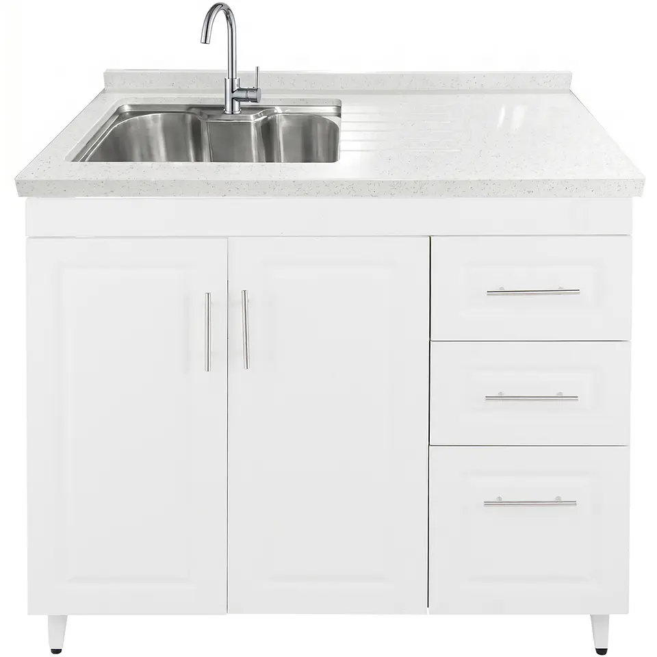 Mueble Lavaplatos Blanco Derecho con Cubierta de Cuarzo Riñon 120x52x90 cm (Incluye Armado) 2