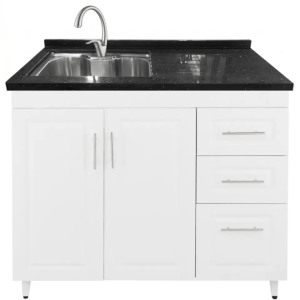Mueble Lavaplatos Blanco Derecho con Cubierta de Cuarzo Riñon 120x52x90 cm (Incluye Armado) 1
