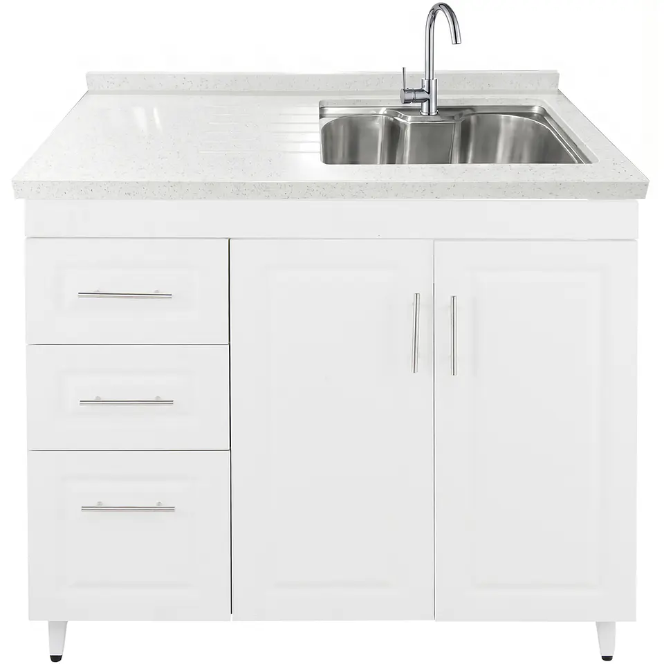 Mueble Lavaplatos Blanco Izquierdo con Cubierta de Cuarzo Riñon 120x52x90 cm (Incluye Armado) 2