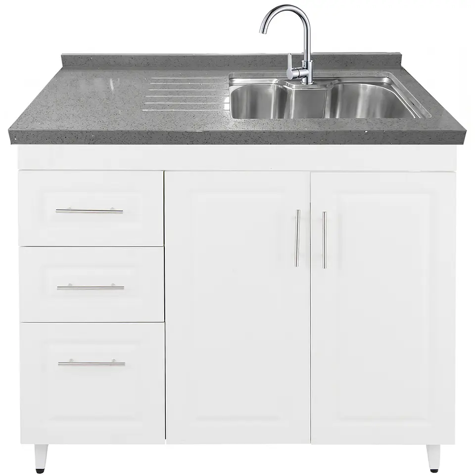 Mueble Lavaplatos Blanco Izquierdo con Cubierta de Cuarzo Riñon 120x52x90 cm (Incluye Armado) 3