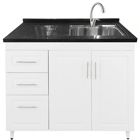 Mueble Lavaplatos Blanco Izquierdo con Cubierta de Cuarzo Riñon 120x52x90 cm (Incluye Armado)