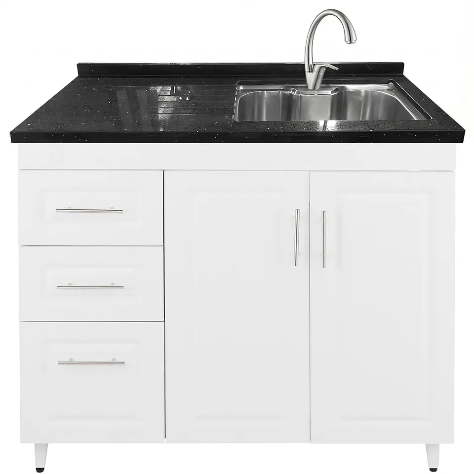Mueble Lavaplatos Blanco Izquierdo con Cubierta de Cuarzo Riñon 120x52x90 cm (Incluye Armado) 1
