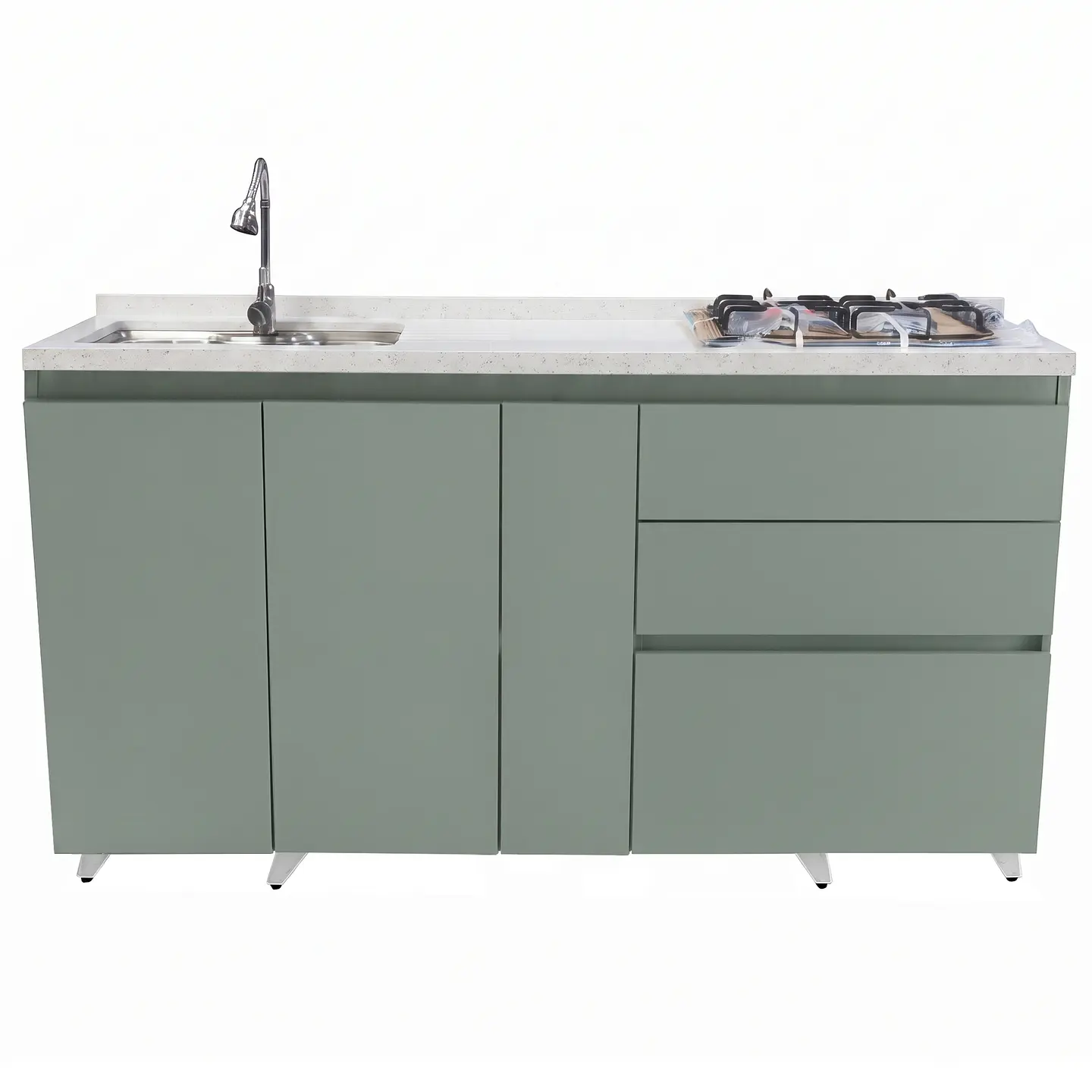 Mueble Integral de Cocina Verde Hada con Encimera y Lavaplatos 180 cm 3