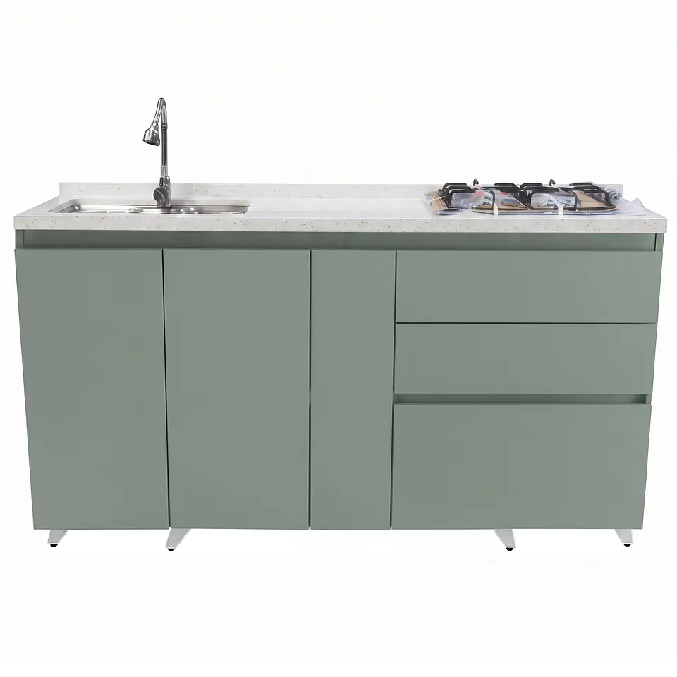 Mueble Integral de Cocina Verde Hada con Encimera y Lavaplatos 180 cm 3