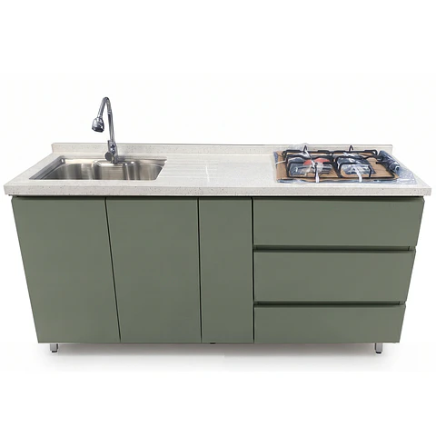 Mueble Integral de Cocina Verde Hada con Encimera y Lavaplatos 180 cm