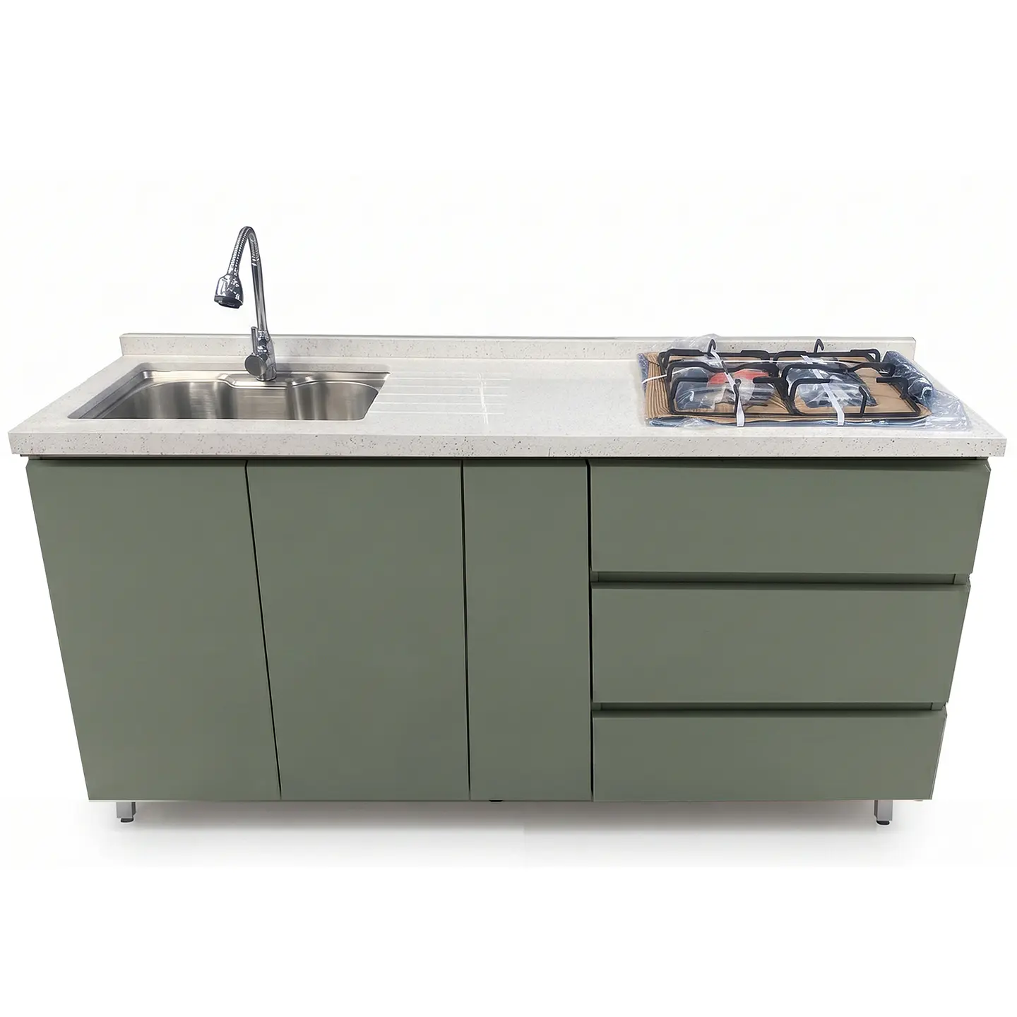 Mueble Integral de Cocina Verde Hada con Encimera y Lavaplatos 180 cm 1