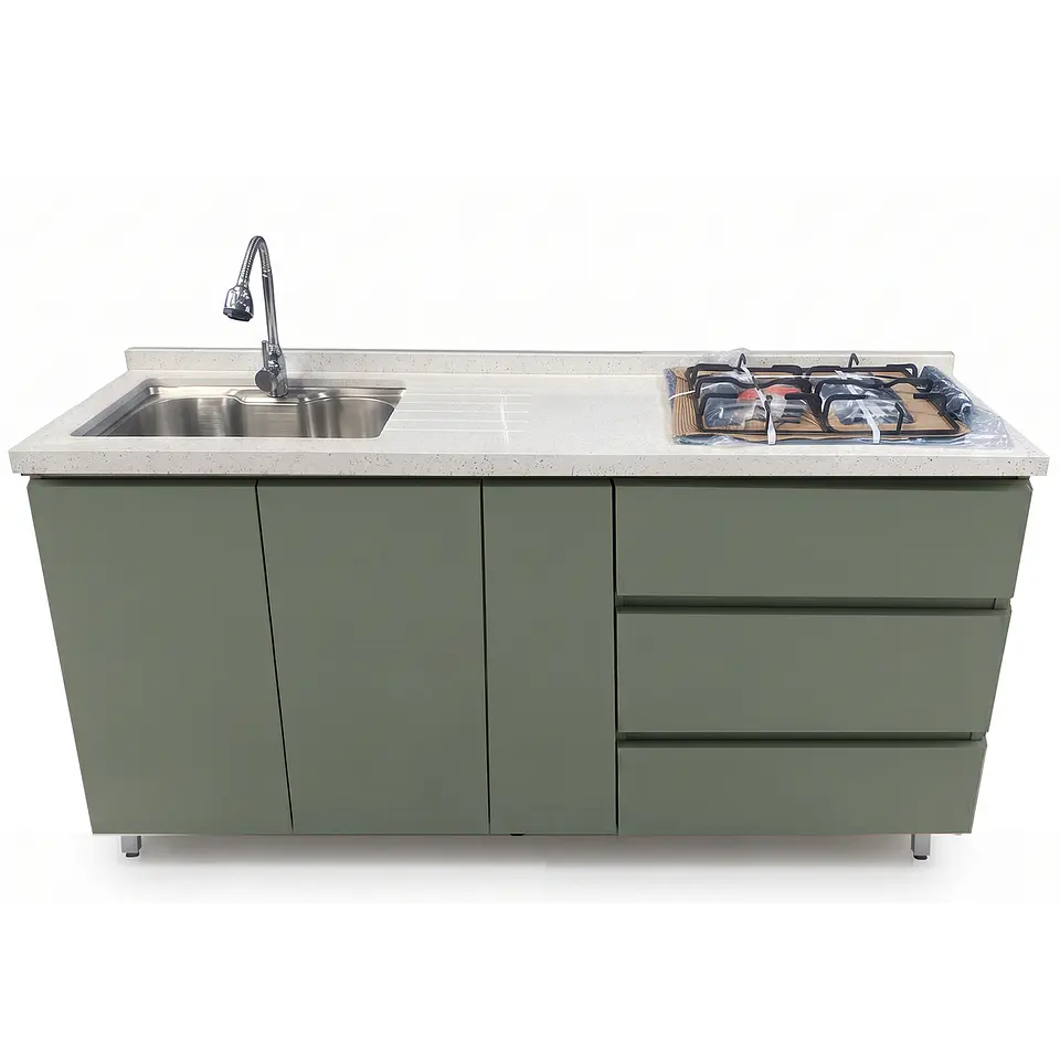 Mueble Integral de Cocina Verde Hada con Encimera y Lavaplatos 180 cm 1