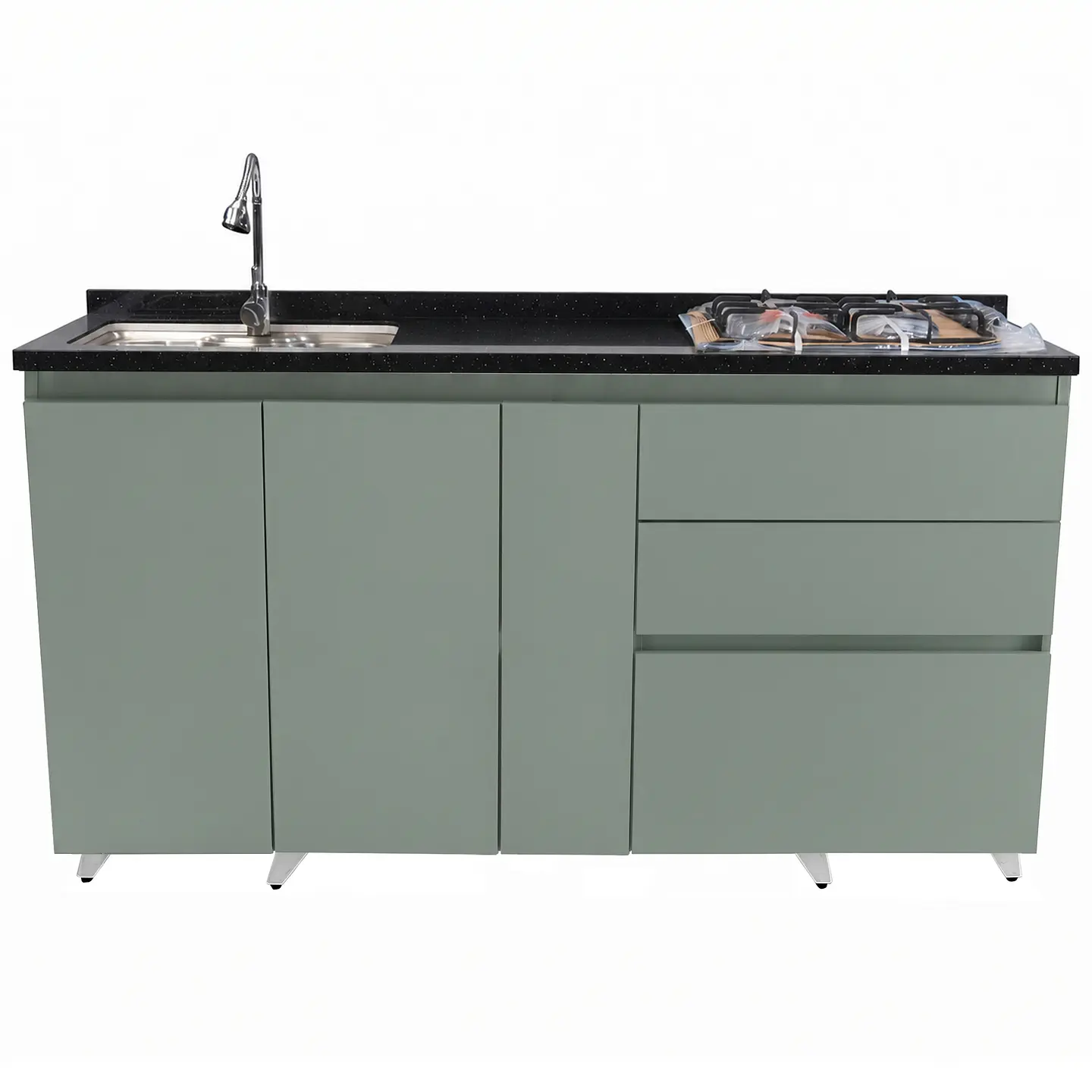 Mueble Integral de Cocina Verde Hada con Encimera y Lavaplatos 180 cm 4