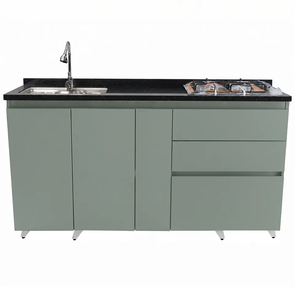 Mueble Integral de Cocina Verde Hada con Encimera y Lavaplatos 180 cm 4