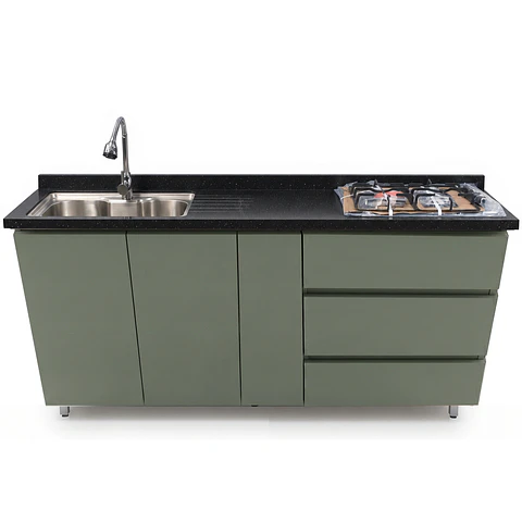 Mueble Integral de Cocina Verde Hada con Encimera y Lavaplatos 180 cm