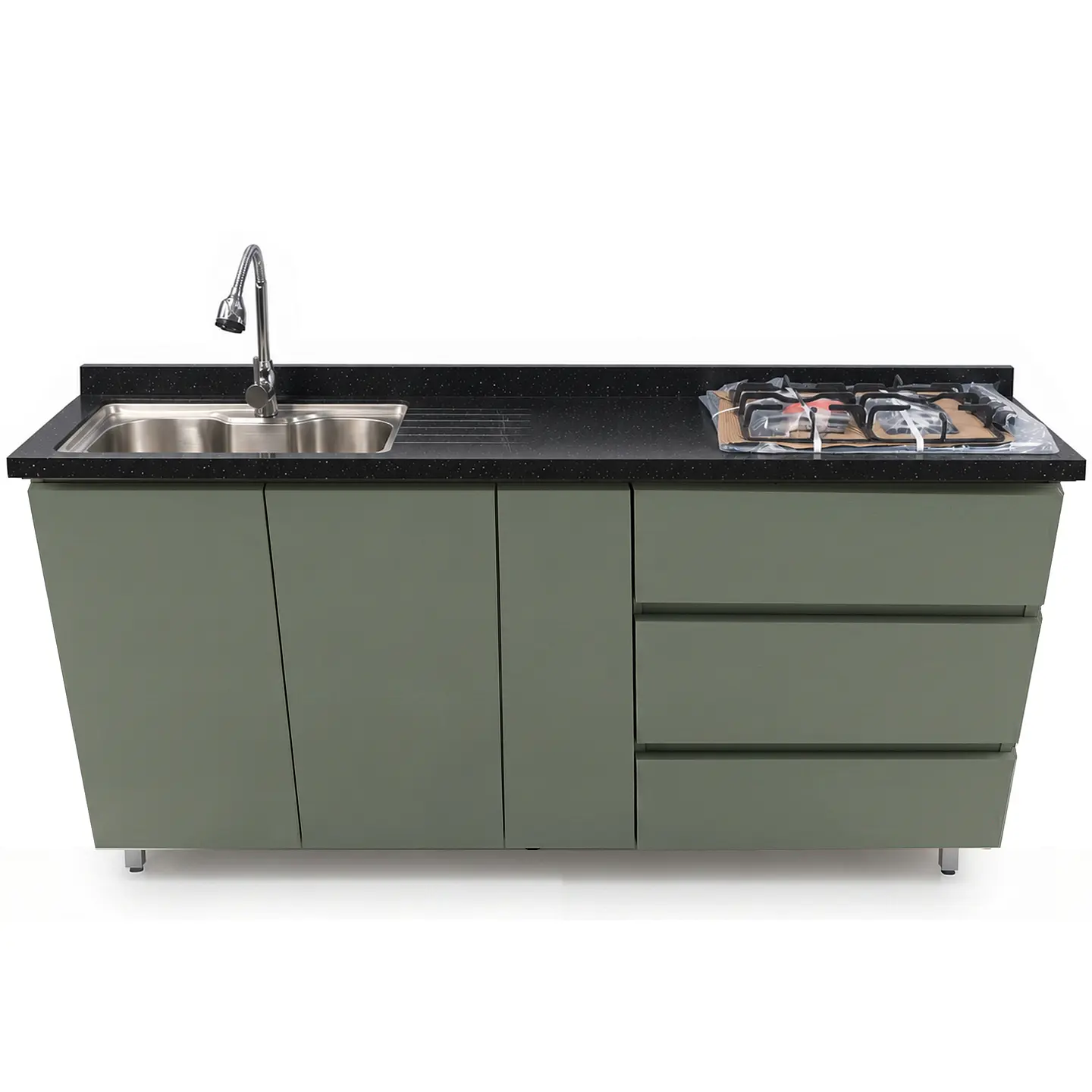 Mueble Integral de Cocina Verde Hada con Encimera y Lavaplatos 180 cm 2