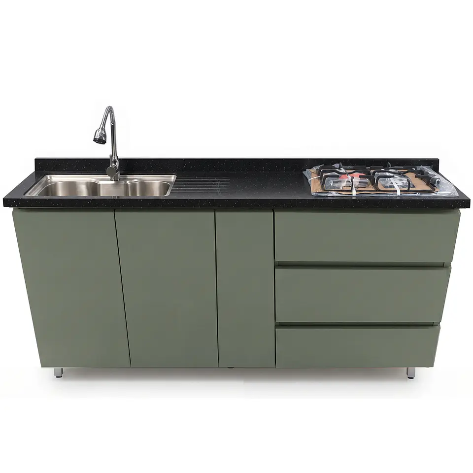 Mueble Integral de Cocina Verde Hada con Encimera y Lavaplatos 180 cm 2