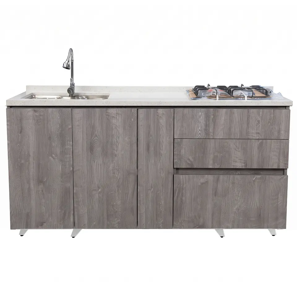 Mueble Integral de Cocina Roble Gris con Encimera y Lavaplatos 180 cm 3
