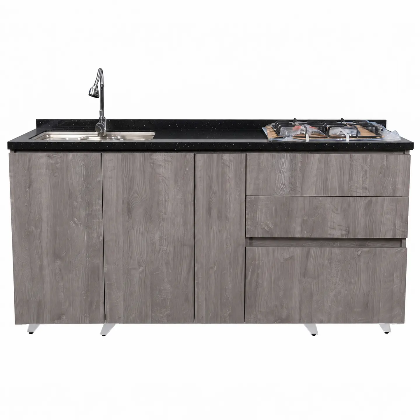 Mueble Integral de Cocina Roble Gris con Encimera y Lavaplatos 180 cm 4