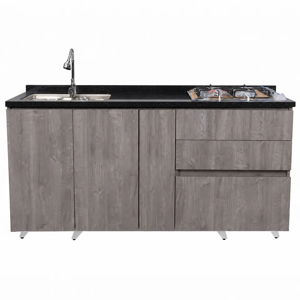 Mueble Integral de Cocina Roble Gris con Encimera y Lavaplatos 180 cm 4