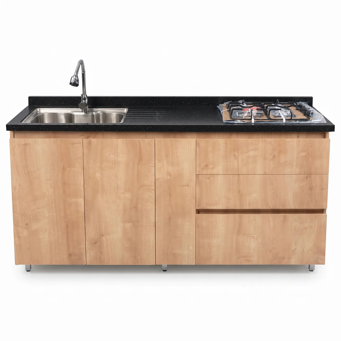 Mueble Integral de Cocina Roble Rustico con Encimera y Lavaplatos 180 cm 1