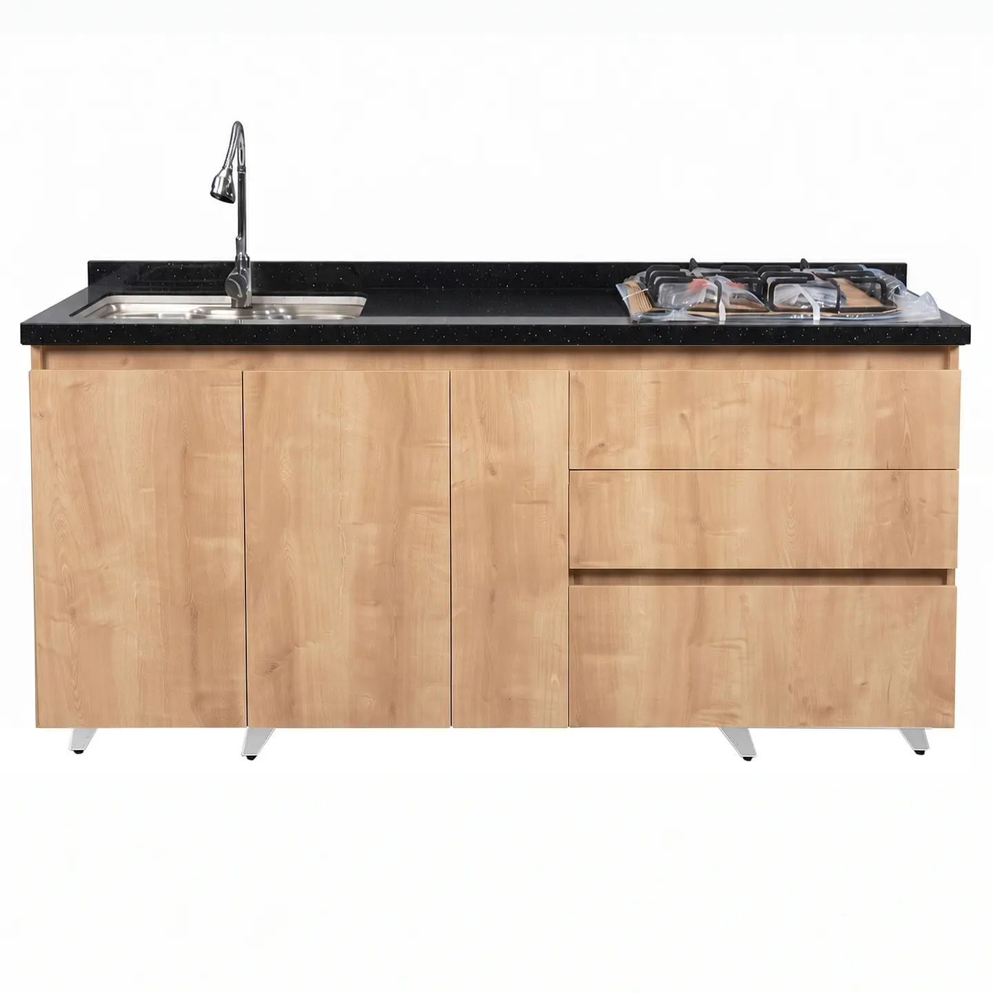 Mueble Integral de Cocina Roble Rustico con Encimera y Lavaplatos 180 cm 3