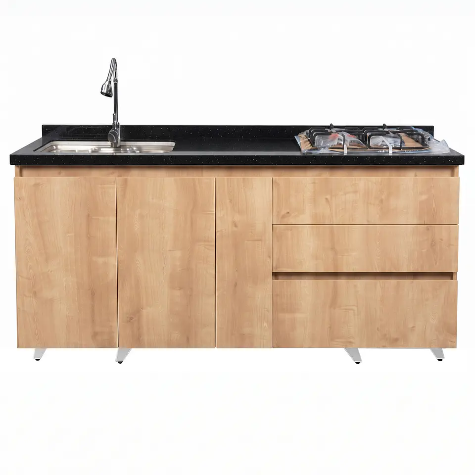 Mueble Integral de Cocina Roble Rustico con Encimera y Lavaplatos 180 cm 3