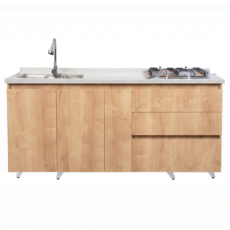 Mueble Integral de Cocina Roble Rustico con Encimera y Lavaplatos 180 cm 4