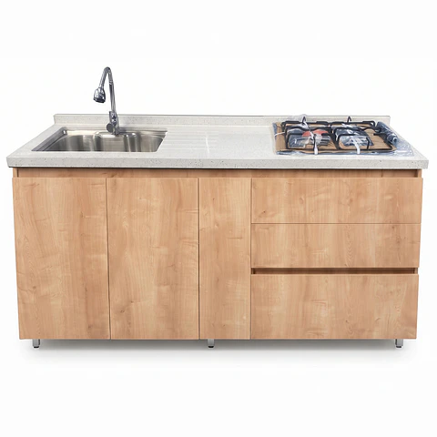 Mueble Integral de Cocina Roble Rustico con Encimera y Lavaplatos 180 cm