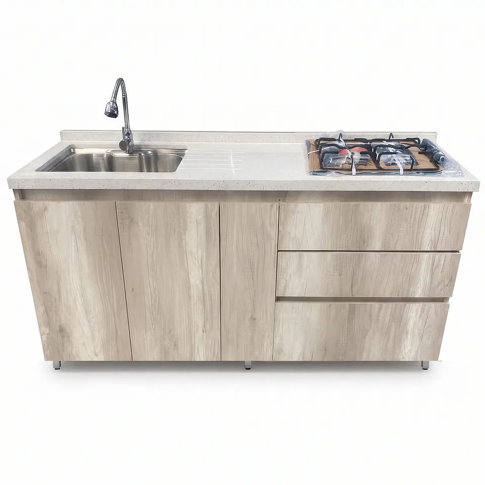 Mueble Integral de Cocina Toscano con Encimera y Lavaplatos 180 cm 1