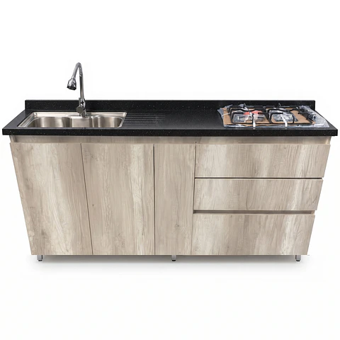 Mueble Integral de Cocina Toscano con Encimera y Lavaplatos 180 cm