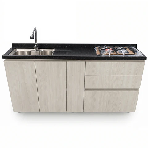 Mueble Integral de Cocina Roble Nórdico con Encimera y Lavaplatos 180 cm