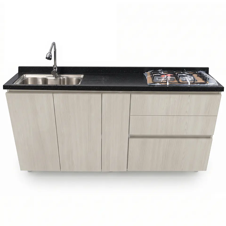 Mueble Integral de Cocina Roble Nórdico con Encimera y Lavaplatos 180 cm 2