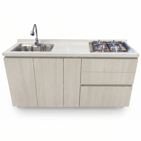 Mueble Integral de Cocina Roble Nórdico con Encimera y Lavaplatos 180 cm