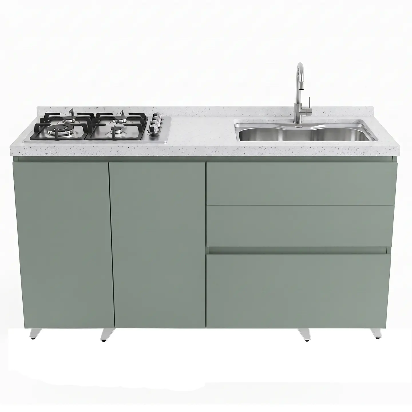 Mueble Integral de Cocina Verde Hada con Encimera y Lavaplatos 150 cm 3