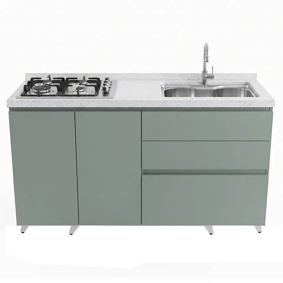 Mueble Integral de Cocina Verde Hada con Encimera y Lavaplatos 150 cm 3