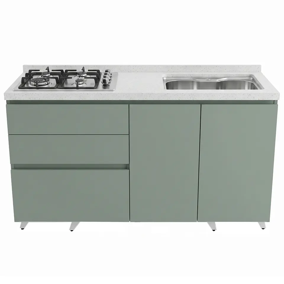 Mueble Integral de Cocina Verde Hada con Encimera y Lavaplatos 150 cm 5