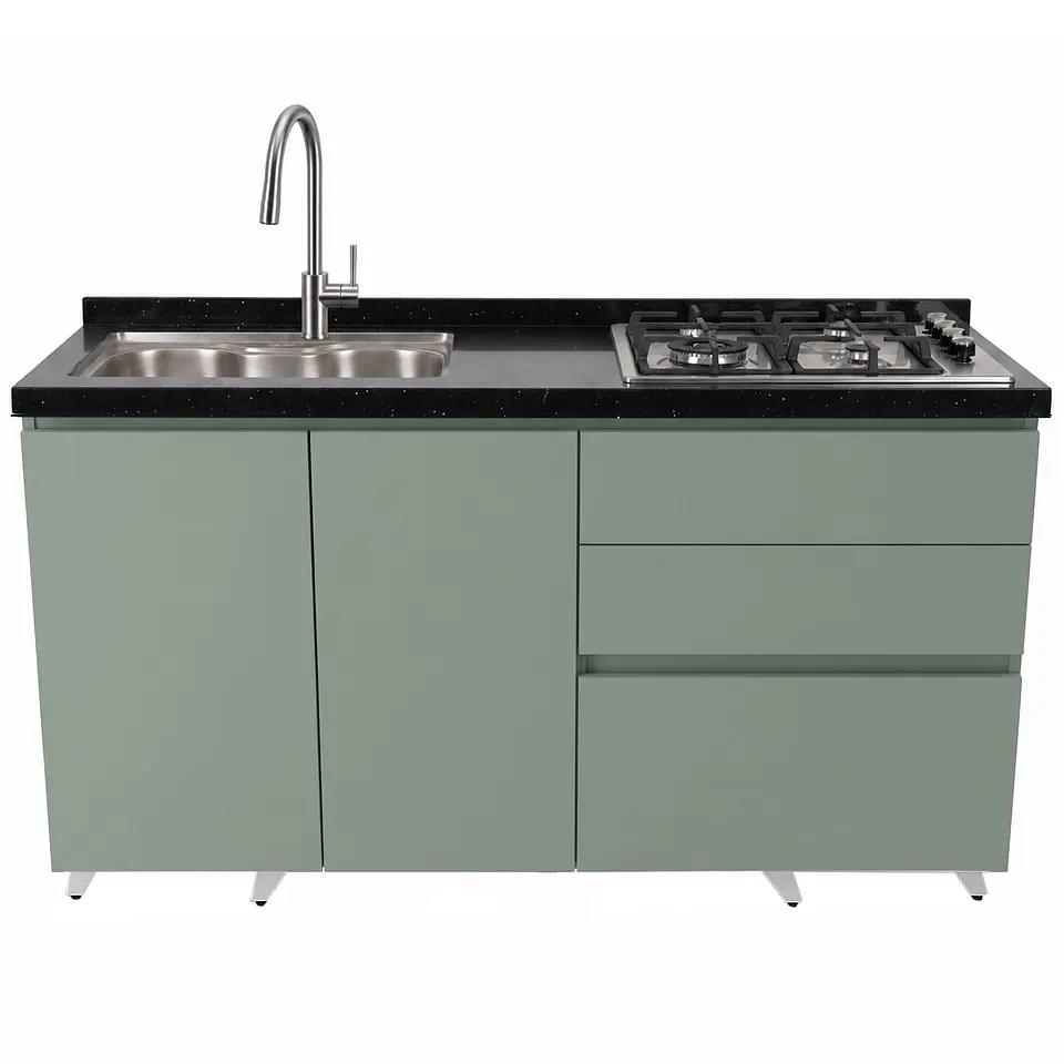 Mueble Integral de Cocina Verde Hada con Encimera y Lavaplatos 150 cm 6