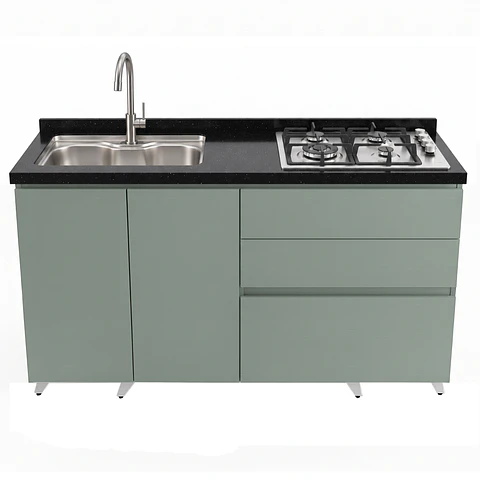 Mueble Integral de Cocina Verde Hada con Encimera y Lavaplatos 150 cm