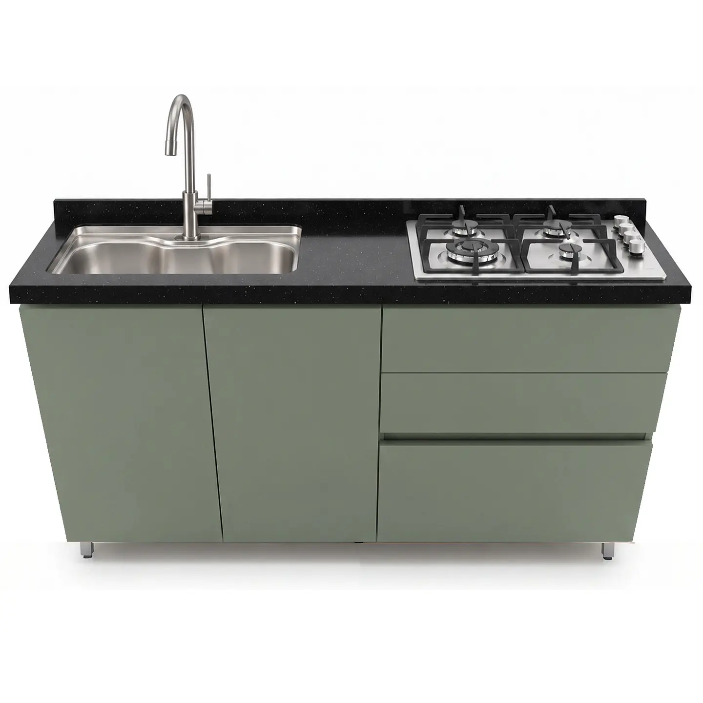 Mueble Integral de Cocina Verde Hada con Encimera y Lavaplatos 150 cm 4