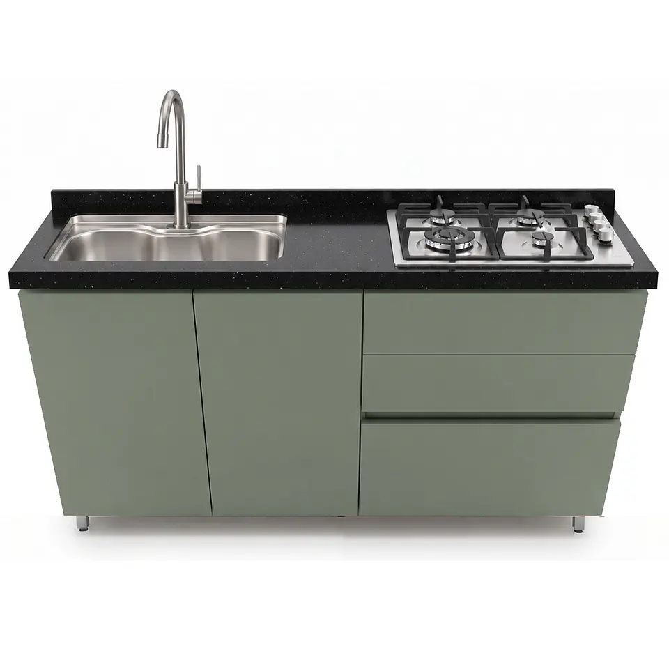 Mueble Integral de Cocina Verde Hada con Encimera y Lavaplatos 150 cm 4