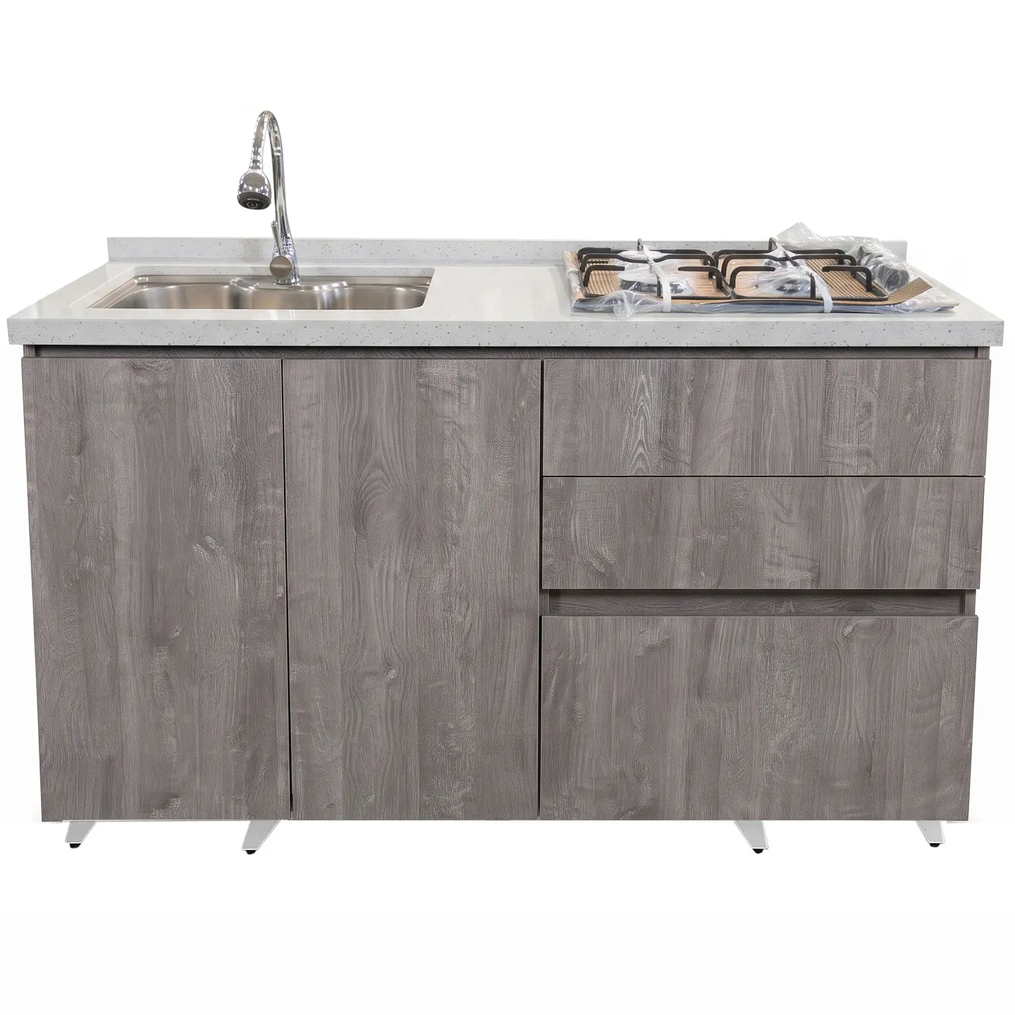 Mueble Integral de Cocina Roble Gris con Encimera y Lavaplatos 150 cm 4