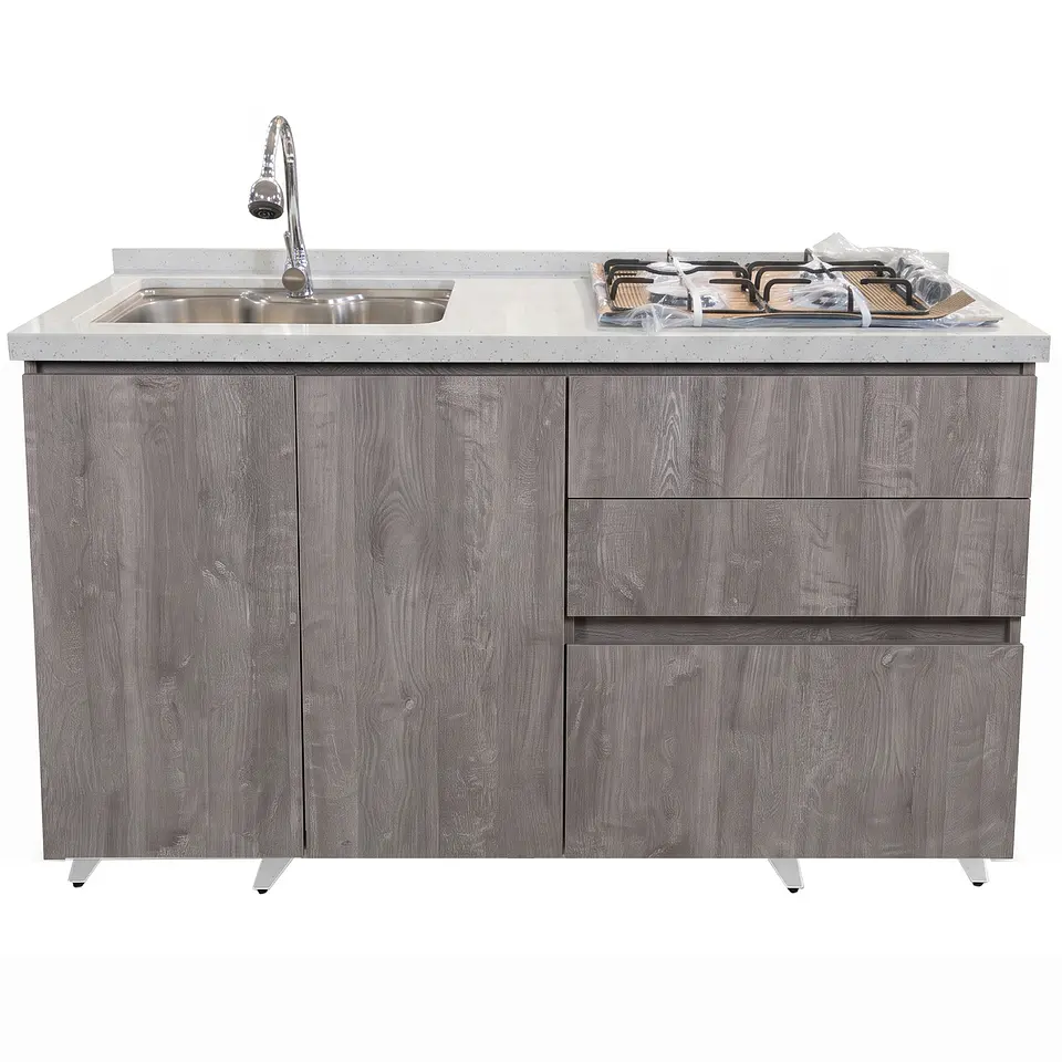 Mueble Integral de Cocina Roble Gris con Encimera y Lavaplatos 150 cm 4