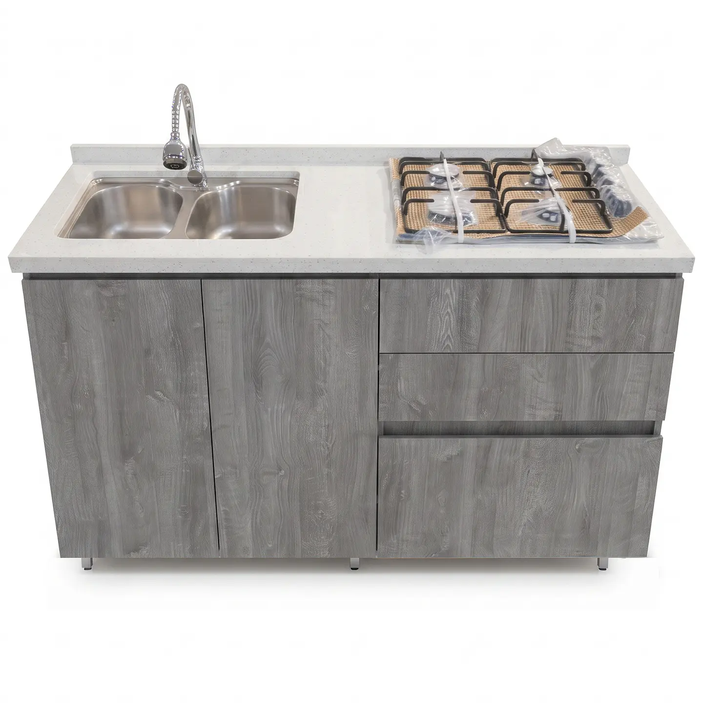 Mueble Integral de Cocina Roble Gris con Encimera y Lavaplatos 150 cm 2