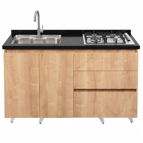 Mueble Integral de Cocina Roble Rustico con Encimera y Lavaplatos 150 cm