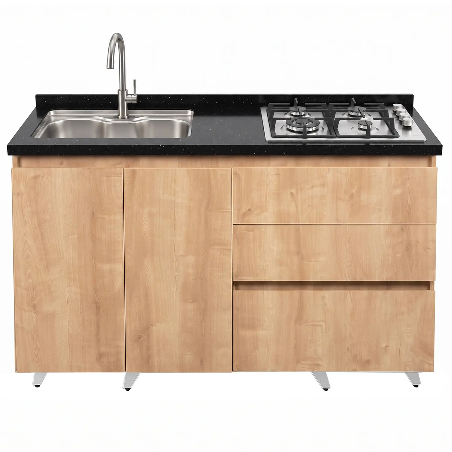Mueble Integral de Cocina Roble Rustico con Encimera y Lavaplatos 150 cm 2